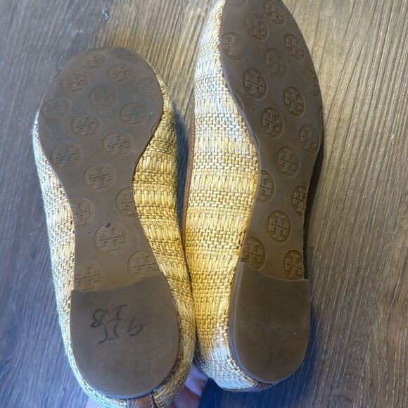 TORY BURCH Reva Ballet Flats Shoes Natural Woven Raffia Straw Beige size 8.5 M - Picture 9 of 9